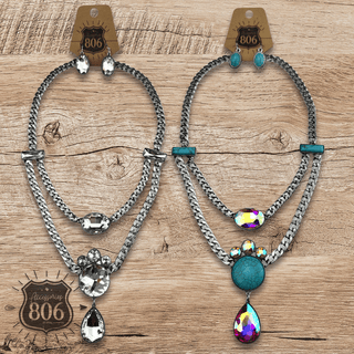 Rhinestone charmed necklace set - LC - Boutique Bella BellaJewelry Set