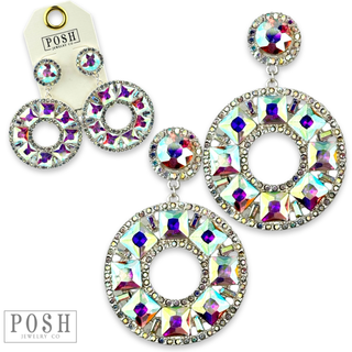 Rhinestone circle dangle earring on rhinestone post - Boutique Bella BellaEarrings