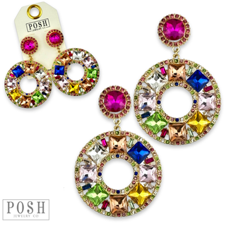Rhinestone circle dangle earring on rhinestone post - Boutique Bella BellaEarrings