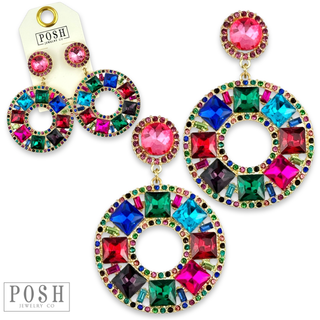 Rhinestone circle dangle earring on rhinestone post - Boutique Bella BellaEarrings