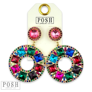 Rhinestone circle dangle earring on rhinestone post - Boutique Bella BellaEarrings