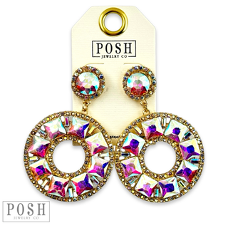 Rhinestone circle dangle earring on rhinestone post - Boutique Bella BellaEarrings
