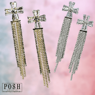 Rhinestone cross, fringe earring - Boutique Bella BellaEarrings