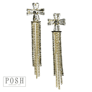 Rhinestone cross, fringe earring - Boutique Bella BellaEarrings
