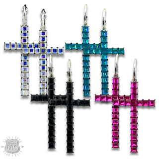 Rhinestone cross hoop earring - Boutique Bella BellaEarrings