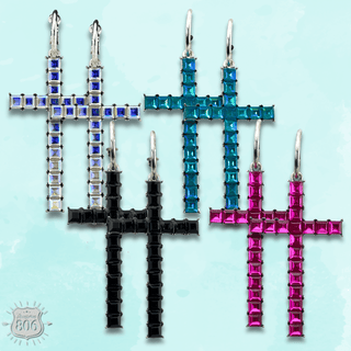 Rhinestone cross hoop earring - Boutique Bella BellaEarrings
