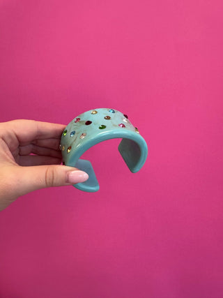 Rhinestone Cuff Bracelet - Blue - Boutique Bella BellaBracelets