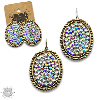 Rhinestone filled oval earring - LC - Boutique Bella BellaEarrings