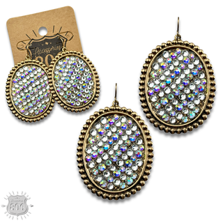 Rhinestone filled oval earring - LC - Boutique Bella BellaEarrings
