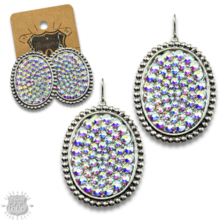 Rhinestone filled oval earring - LC - Boutique Bella BellaEarrings