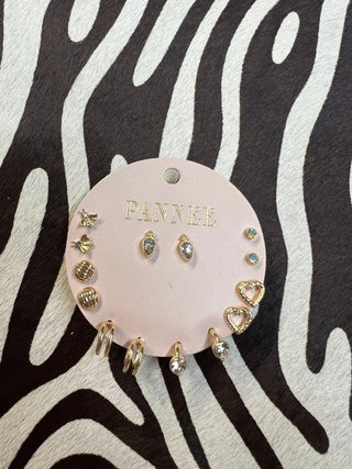 Rhinestone Gold Earrings Set of 7 - Boutique Bella BellaEarrings