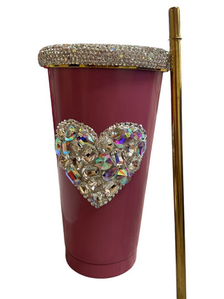 RHINESTONE HEART DARK PINK SODA CUP - Boutique Bella BellaTumbler