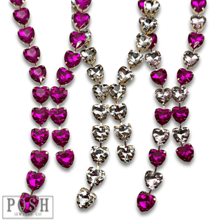 Rhinestone heart lariat necklace - LC - Boutique Bella BellaNecklaces
