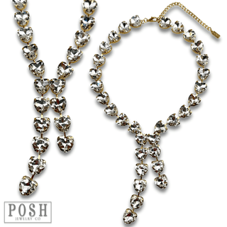 Rhinestone heart lariat necklace - LC - Boutique Bella BellaNecklaces
