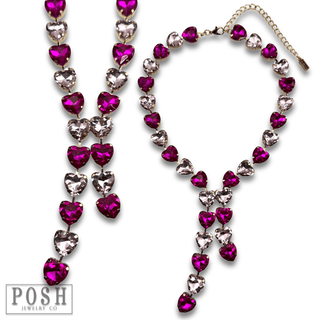 Rhinestone heart lariat necklace - LC - Boutique Bella BellaNecklaces