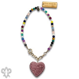 Rhinestone heart pendant on multi-color bead necklace - Boutique Bella BellaNecklaces
