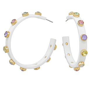 Rhinestone Hoop Earrings - White with Rainbow Stones - Boutique Bella BellaEarrings