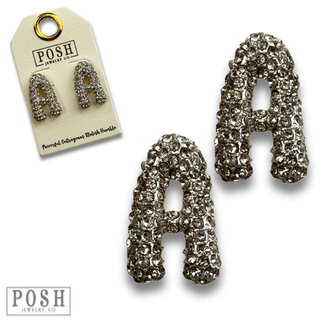 Rhinestone initial post earring - Boutique Bella BellaEarrings