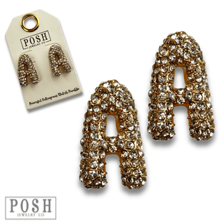 Rhinestone initial post earring - Boutique Bella BellaEarrings
