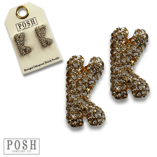 Rhinestone initial post earring - Boutique Bella BellaEarrings