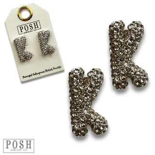 Rhinestone initial post earring - Boutique Bella BellaEarrings