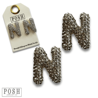 Rhinestone initial post earring - Boutique Bella BellaEarrings