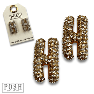 Rhinestone initial post earring - Boutique Bella BellaEarrings