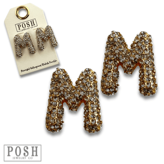 Rhinestone initial post earring - Boutique Bella BellaEarrings