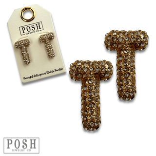 Rhinestone initial post earring - Boutique Bella BellaEarrings