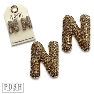 Rhinestone initial post earring - Boutique Bella BellaEarrings