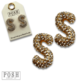 Rhinestone initial post earring - Boutique Bella BellaEarrings
