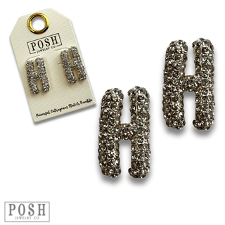 Rhinestone initial post earring - Boutique Bella BellaEarrings