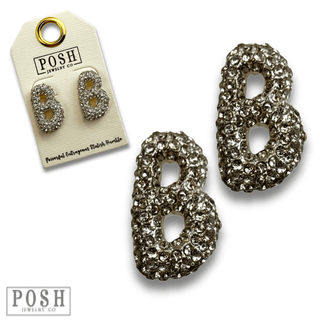 Rhinestone initial post earring - Boutique Bella BellaEarrings