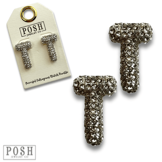 Rhinestone initial post earring - Boutique Bella BellaEarrings