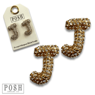 Rhinestone initial post earring - Boutique Bella BellaEarrings