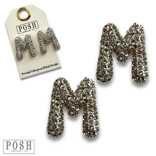 Rhinestone initial post earring - Boutique Bella BellaEarrings