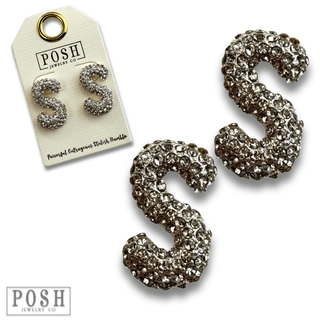 Rhinestone initial post earring - Boutique Bella BellaEarrings