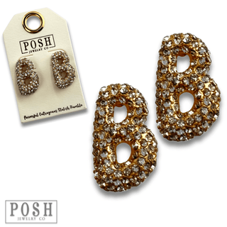 Rhinestone initial post earring - Boutique Bella BellaEarrings