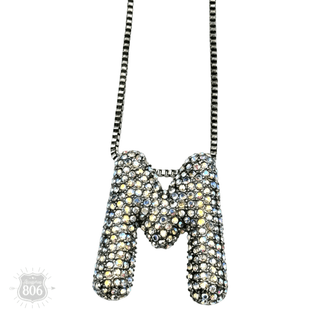 Rhinestone letter pendant on silver necklace - Boutique Bella BellaNecklaces