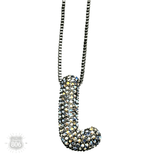 Rhinestone letter pendant on silver necklace - Boutique Bella BellaNecklaces