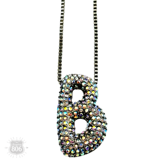 Rhinestone letter pendant on silver necklace - Boutique Bella BellaNecklaces