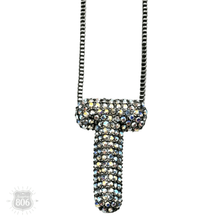 Rhinestone letter pendant on silver necklace - Boutique Bella BellaNecklaces