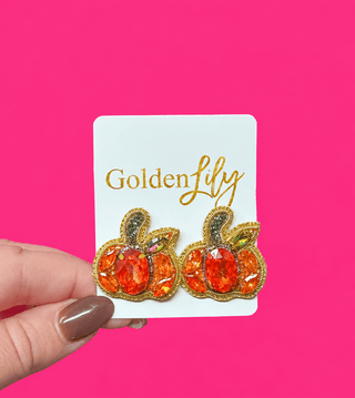 Rhinestone Pumpkin Stud Earrings - Boutique Bella BellaEarrings