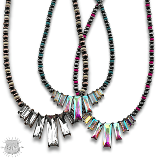Rhinestone rectangle and burnished bead necklace - Boutique Bella BellaNecklaces