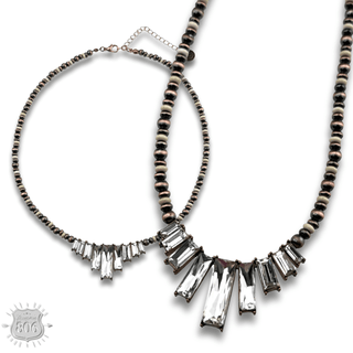 Rhinestone rectangle and burnished bead necklace - Boutique Bella BellaNecklaces