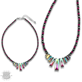 Rhinestone rectangle and burnished bead necklace - Boutique Bella BellaNecklaces