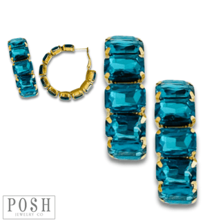 Rhinestone rectangle hoop earrings - Boutique Bella BellaEarrings