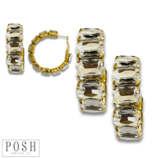Rhinestone rectangle hoop earrings - Boutique Bella BellaEarrings