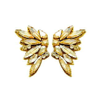 Rhinestone Wing Earrings - Gold - Boutique Bella BellaDistress