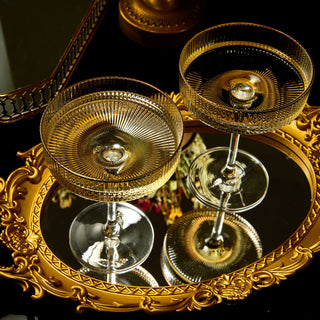 Ribbed Coupe Cocktail Glasses With Gold Rim 8 Oz Set Of 2 Classic Manhattan Glasses For Cocktails Li